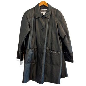 JL Studio for Jessica London Black Genuine Leather Swing Coat Size 16W